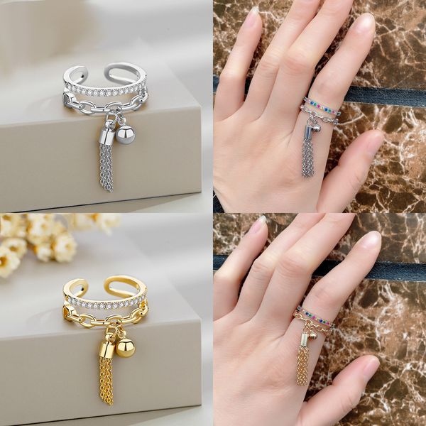 2021 nouveau lien chaîne gland couleur or anneau zircone avec Spike pendentif charme Fingure anneau pour les femmes ouverture réglable anneau X0715