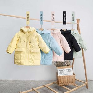 2021 Nouveau Style Lâche Blanc Canard Down Vestes Pour Adolescents Garçons Filles Vêtements Chauds 12Y Solide À Capuchon Enfants Longs Manteaux D'extérieur H0909