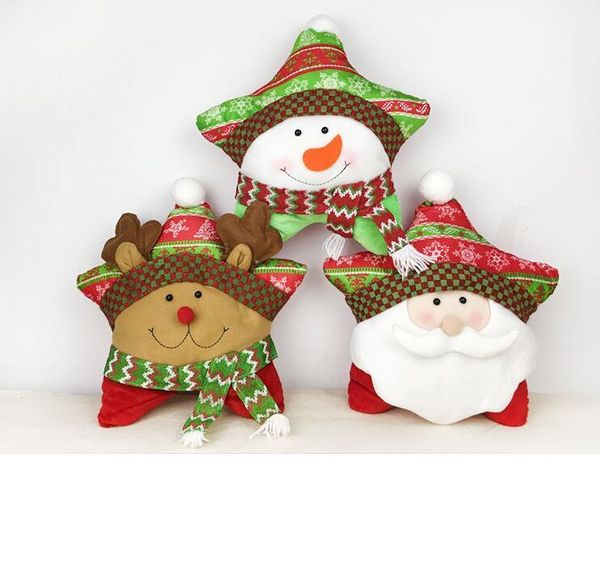 2021 Nueva y encantadora decoración navideña en forma de estrella Papá Noel / Alce / Muñeco de nieve Almohada Cojín Decoraciones para fiestas en casa Regalos de Navidad para niños