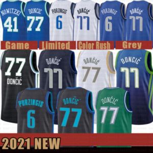 2021 New Luka Basketball Jersey 77 Doncic Mens Kristaps 6 Porzingis Mesh Retro Dirk 41 Nowitzki Youth Kids Yellow 299U