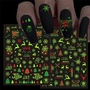 2021 Nieuwe Lichtgevende Kerst Nail Art Stickers Sneeuwvlokken Sneeuwman Bomen Elanden Nagels Sticker Decoraties Accessoires Manicure Decor voor Kerstmis