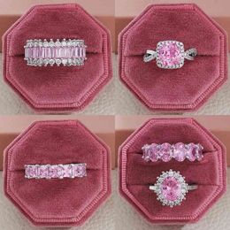 2021 Nieuwe Luxe Mode 925 Sterling Zilver Roze Engagement Wedding Band Eternity Ring Voor Vrouwen Kerstcadeau Liefde Sieraden Z2 X0715