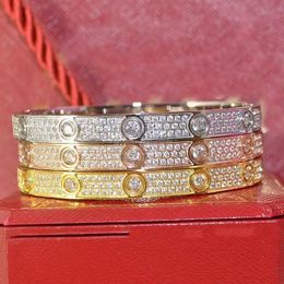 Bracelets de luxe à trois rangées, forets complets, en acier titane, or et argent, pour femmes et hommes, bijoux, Bracelets, cadeaux avec sac, nouvelle collection 2021
