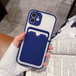 2021 Nieuwe matte telefoon gevallen met kaarthouder voor iphone 13 12 11 pro max xr xs x 7 8 plus mode schokbestendige mobiele telefoon case case zes kleuren groothandel