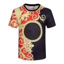 heren- en dames-T-shirts met hoogwaardige losse ronde hals comfortabel en ademend rood en zwart stiksel bloemenprint fashion top #T0024