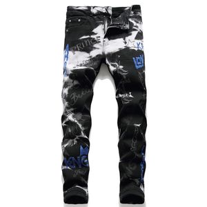 Black Embroidered Men's Jeans Summer Ripped Slim-Fit Stretch Pants Pantalones Para Hombre Vaqueros