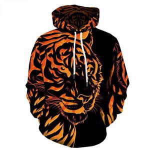2021 Nouveaux hommes/femmes Sweats à capuche Cap Coupe-vent Sweatshirts Marque de mode Automne Hiver Tiger Animal Impression Vêtements Y1120