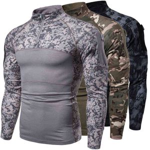 2021 Nieuwe Mens Camouflage Militaire Lange Mouw Tee Assault Lange Mouw Tight T-shirt Tops H1223