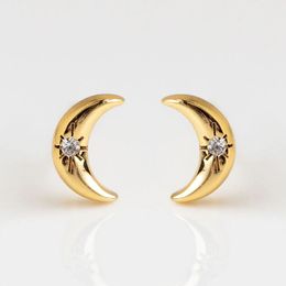 2021 Nieuwe Minimale Dafty 100 925 Sterling Zilver 56mm Tiny Star Signet Moon Stud Earring for Women Girl