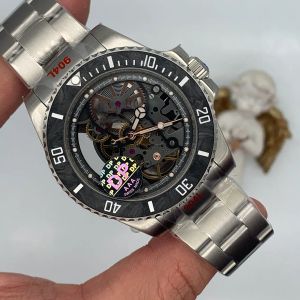 Nieuw model beste kwaliteit skelet wijzerplaat Azië mechanisch uurwerk herenhorloges 44 mm mechanische transparante automatische herenhorloges