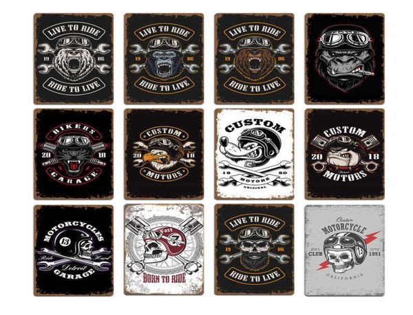 2021 Nueva motocicleta Skull Wolf Signs Plaques Pub Club Decoración de pared Vintage Metal Tin Sign Home Garage Decor Art Postersa1067570