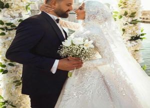 2021 Nieuwe moslim trouwjurken kanten lovertjes met lange mouwen vintage bruidsjurken met hijab plus size elegant vestido de novia6022969