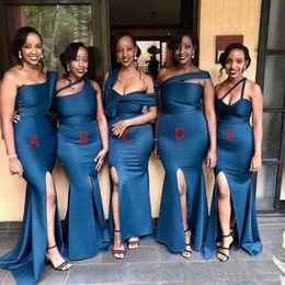 2021 Nieuwe Navy Blue Mermaid Bridesmeisje Jurken Gemengde Stijlen Zuid-Afrian Maid of Honour Jurken Plus Size Custom Made Cheap Goedkoop Gastkleding