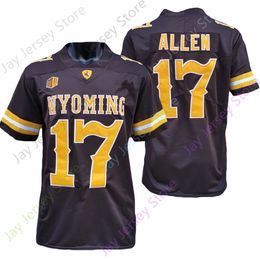 2021 New NCAA College Wyoming Jersey 17 Josh Allen Coffee White Taille S-3xl Adulte Youth All Centred brodewing