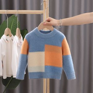 2021 Nieuwe O-hals Baby Mink Fleece Truien Plaid Pullover Knit Kids Kleding Jongen Herfst Winter Tops Kinderkleding Toddler Coat H0910