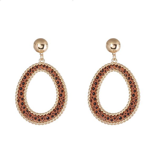 Boucles d'oreilles ovales en cuir Pu, ajourées, léopard, peau de serpent, imprimé, vente en gros, nouvelle collection 2021