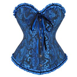 2022 Nouveau Rose Frill Jacquard Brocade Corset En Gros Plus La Taille À Lacets Femmes Ruban Floral Broderie Overbust Sexy Danse De Mariée Corset Bustiers