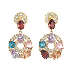 Boucles d'oreilles pour femmes, version haute, or v, nouveau produit, temps de fonctionnement, micro incrusté de zirconium plaqué, anneau rond léger, couleur trésor, 2021