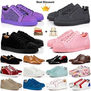 Met doos 2024 Designer Loafers Men Red Bottoms Dress Shoes Sneakers grote sued Suede spikes Cut Low Vintage Luxurys Brand Women Men Trainers Plaat-formaat Wandelen