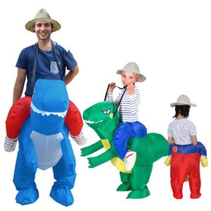 2021 Nieuwe ritten opblaasbare dinosaurus voor kinderen volwassen kinderen Fancy Dress Green Cute Dino Blow up Suits Q0910