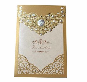 2021 NOUVELLE carte d'invitation de mariage romantique découpée au laser or rouge luxe floral élégant dentelle faveur enveloppes décoration de fête de mariage