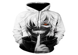 2021 Nieuwe verkopen Tokyo Ghoul 3D Printing Hoodies Ken Kaneki White Hoodie Japan Anime Cool Sweatshirts Tops Jacket Q08142295975