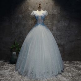 2021 Illusion V-hals baljurk Jurken applicaties Kralen Tulle Sweet 16 Dress Debutante Prom Party Custom Made