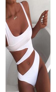 2021 Nuevo sexy blanco de una pieza Mujeres de traje de baño recortado trajes de baño de baño monokini