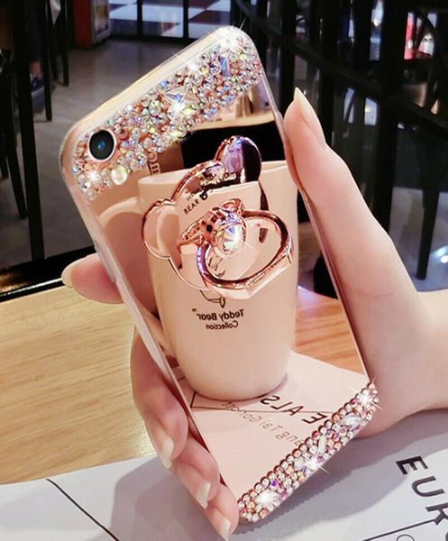 2021 Nouvelle coque en silicone Antidrop Diamond Mirror Phone Case pour iPhone 12 11 Pro Max XS XR 6 7 8 Filles Femmes Bling Diamond wRing C9345502