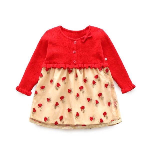 2021 Nouveau printemps et automne coton pur bébé fille festive rouge rose rose robe de coton à manches longues Q0716
