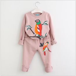 2021 nouveau printemps automne filles vêtements décontractés ensembles dessin animé oiseau sweat + pantalon 2 pièces ensemble enfants costume enfants tenues