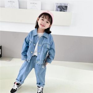 2021 Nieuwe lente babymeisje 2 stks sets met lange mouwen denim jas jeans casual stijl kinderkleding E605848804443530441