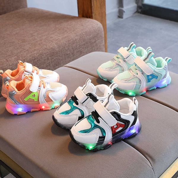 2021 nuevos zapatos de primavera para niños con suela ligera, zapatos iluminados para niños pequeños, zapatos brillantes para niñas y niños, zapatos de tacón plano G1025