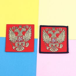 2021 Nouvelle broderie carrée Russie National Emblem Patches For Jacket Back Vest Motorcycle Biker Russia Badges d'aigle à double casse-tête