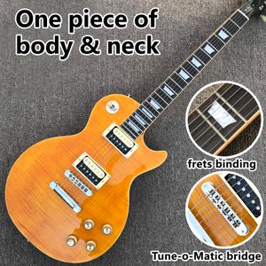 2021 Nieuwe stijl elektrische gitaar, een stukje hals en lichaam, frets binding, honing burst esdoorn top