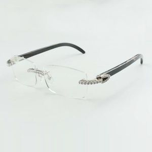 Gafas de diseñador con montura de diamantes sin fin 3524012 con cuernos de búfalo con textura negra natural, tamaño: 55-18-140 mm