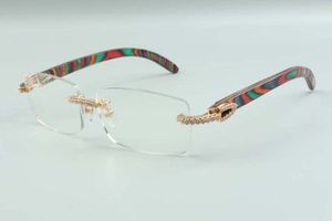 style designers haut de gamme lunettes de diamants moyens 3524012 pour hommes femmes monture de lunettes en bois de paon naturel, taille: 56-18-135mm