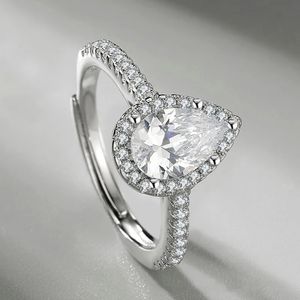 2021 nouveau Style S925 argent en forme de goutte d'eau Morsonite bague en diamant ouverture proposition réglable mariage luxe femme bijoux