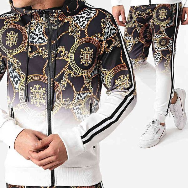 2021 Nouveau style deux pièces ensemble sweat à capuche + pantalon hommes survêtement costumes de survêtement décontracté streetwear tenues pour hommes costumes de sport ensemble de survêtement G1217