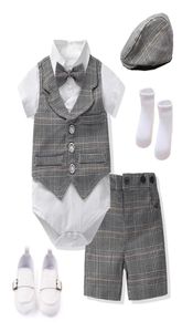 2021 Nouvel Été Bébé Vêtements Nouveau-Né Garçons Coton Tenues 7 PCSSet Formel Enfants Fête D'anniversaire Robes Enfants Costume À Carreaux7952569