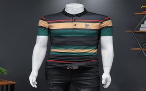 2021 Nieuwe zomer Men039S Shortsleeved T -shirt gestreepte reversbedrijf Casual Pure Cotton Loose Men039S T -shirt Topkleding TR6212809