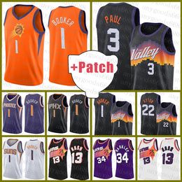 2021 New Suns Basketball-Trikot Devin 1 Booker Chris 3 Paul Deandre 22 Ayton Steve 13 Nash Charles 34 Barkley Grauer Farbverlauf