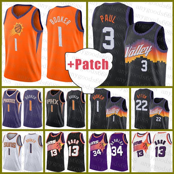 Maillot de basket New Suns 2021 Devin 1 Booker Chris 3 Paul Deandre 22 Ayton Steve 13 Nash Charles 34 Barkley Gris Dégradé