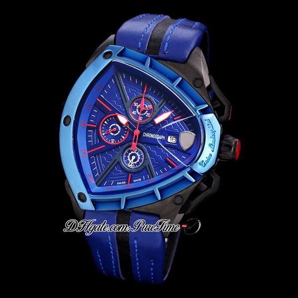 2021 Nouveau Tonino Sports Car Cattle Swiss Quartz Chronograph Mens Watch Two Tone PVD Blue Dial Dynamic Sports Blue Leather Puretime 184I