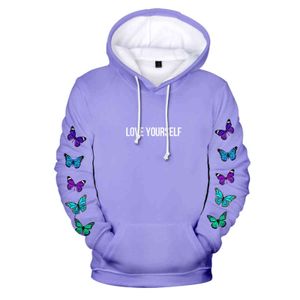 2021 Nieuwe Tony Lopez Merch Butterfly Hoodie Mannen Dames 3D Print Koreaanse Losse Love Yourself Hoodies Casual Jongens / Meisjes Sweatshirts Y211118