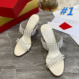 2021 nouveau diamant transparent rivet chaussures habillées brillant sandales à talons hauts exquis pointu pantoufles sexy été cristal fée talon 10cm taille 34-41