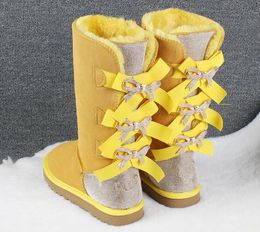 Bottes de neige australiennes à tube central, chaussures chaudes en coton pour femmes, avec perceuse à nœud papillon, taille de raquette, nouvelle collection 2023