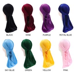 2021 Nieuwe Unisex Kinderen Fluwelen Durags Bandana Turban Hoed Doo Rag Golven Cap Hoofdband Wraps Sjaals Afrcische Jongens Meisjes Mode Hoofd Sjaal