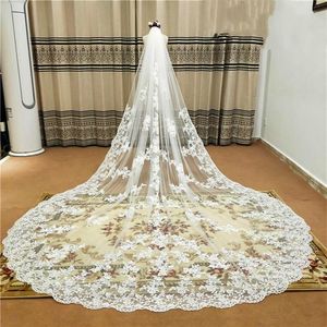 2021 Nouveaux voiles de mariage Cathédrale Longueur Voiles de mariée Bord de dentelle avec peignes Appliqued 3m de long Voile de fleur personnalisé Fashion192s