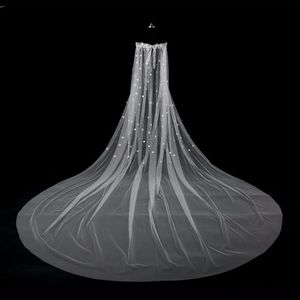 2021 Nieuwe bruiloft wraps 3m kathedraal trein bruids sjaal applique kant kristal parels met 3D bloemen bruids capes